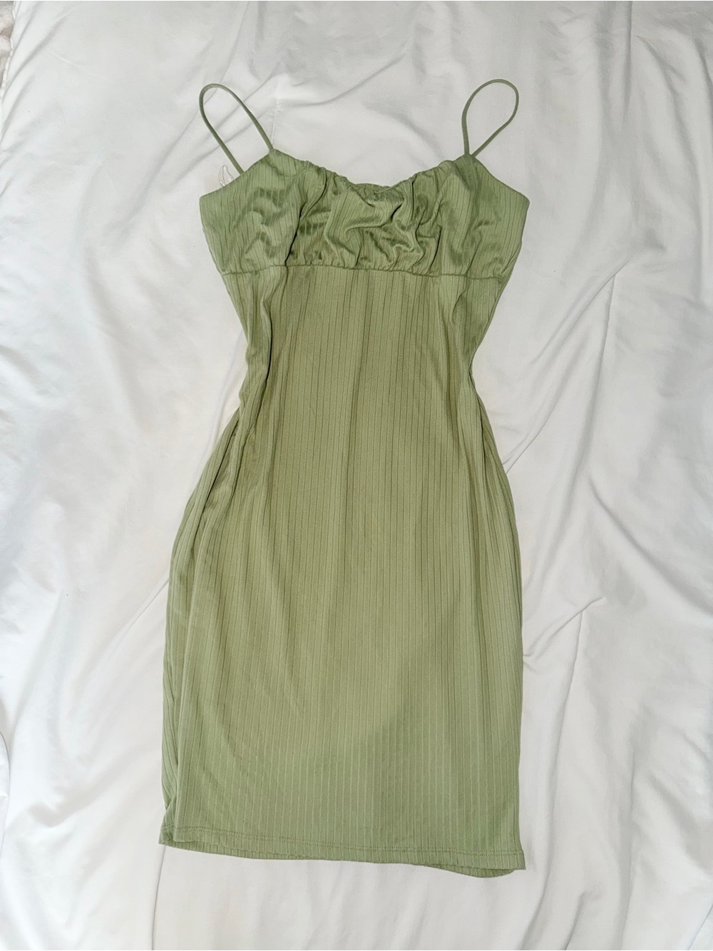 Heart Hips Sage Green Ribbed Spaghetti-Strap Mini Dress